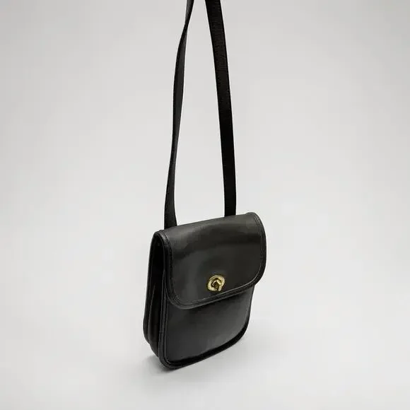 Coach Vintage Leather Crossbody Black Turnlock NYC 9378 Mini Purse Distressed - Picture 2 of 13